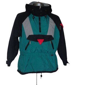 Vintage Sno Tools Ski Shell Jacket womens 16 Anorak 90's 1/4 Zip Hike Colorblock